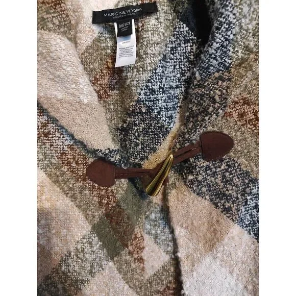 MARC New York Women's One Size Neutrals Cape Poncho Toggle Closure - Picture 3 of 6